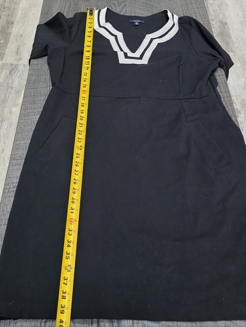 Lands' End Black Midi Dress with White Trim &pockets (Sz:18) - Picture 3 of 8